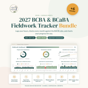2027 BCBA BCaBA Fieldwork Tracker BUNDLE, Unrestricted Hours Ideas, Supervision Agenda, ACT-Informed Troubleshooting AND MORE!