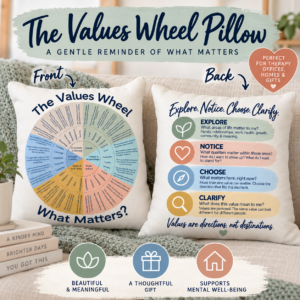 Values Wheel Pillow, ACT Therapy Pillow, Therapist Office Decor