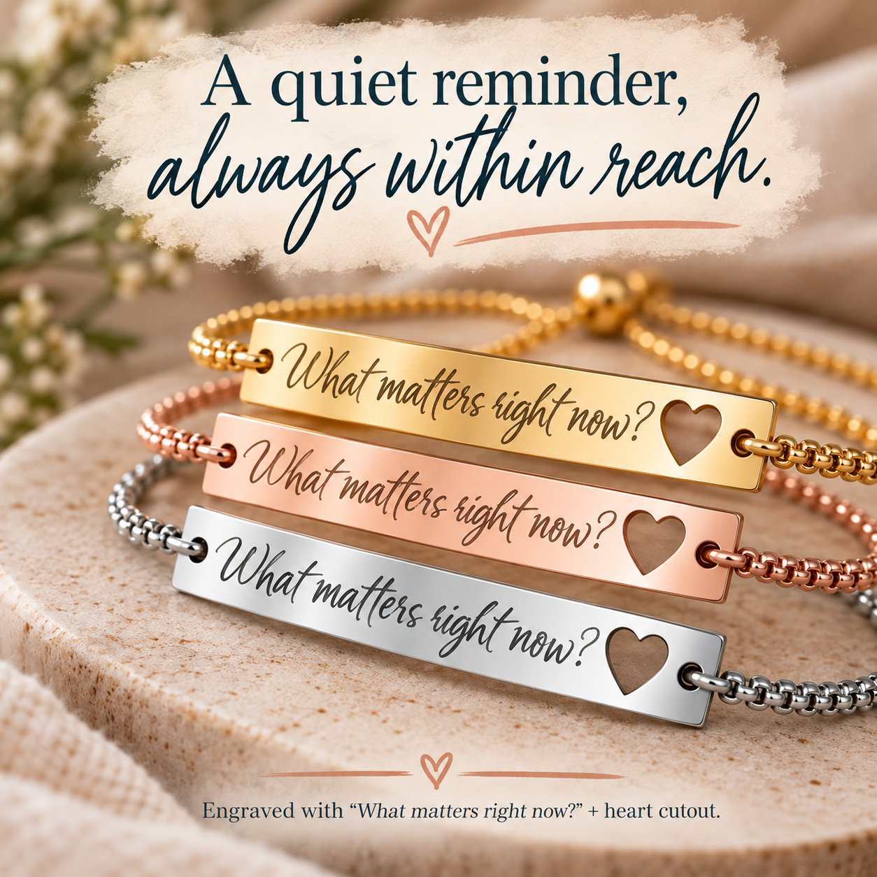What Matters Right Now Bracelet, Mindfulness Jewelry, Values Reminder, ACT Inspired Gift, Therapist Gift, Mental Health Jewelry - Image 2