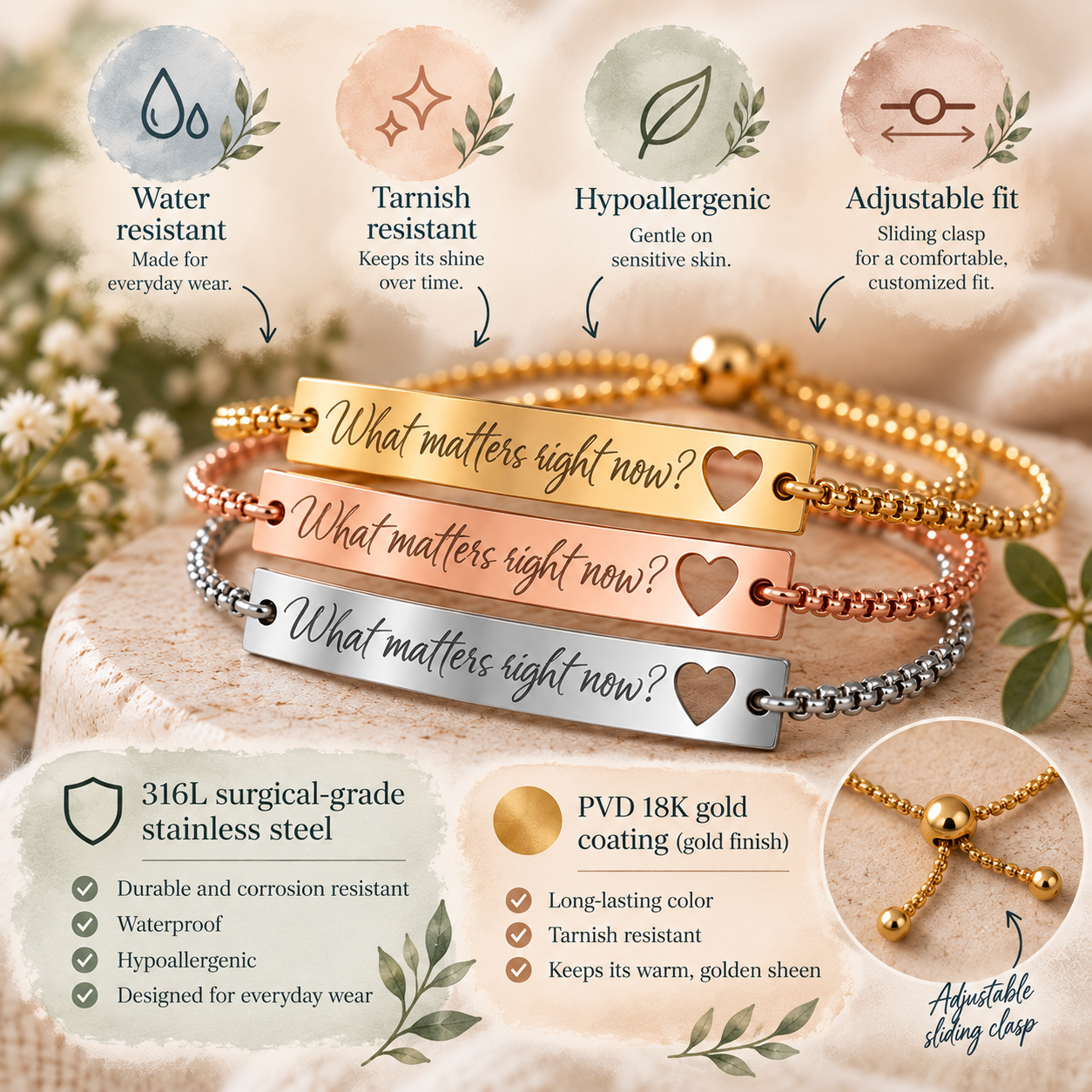 What Matters Right Now Bracelet, Mindfulness Jewelry, Values Reminder, ACT Inspired Gift, Therapist Gift, Mental Health Jewelry - Image 3