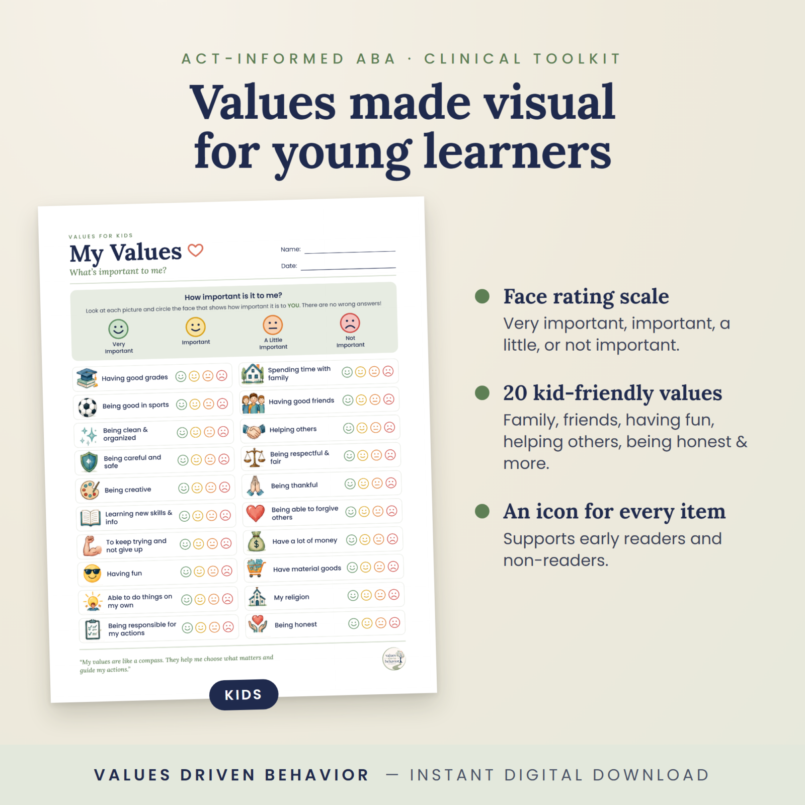 Visual Values Identification Worksheets for Kids Teens & Adults - Image 3